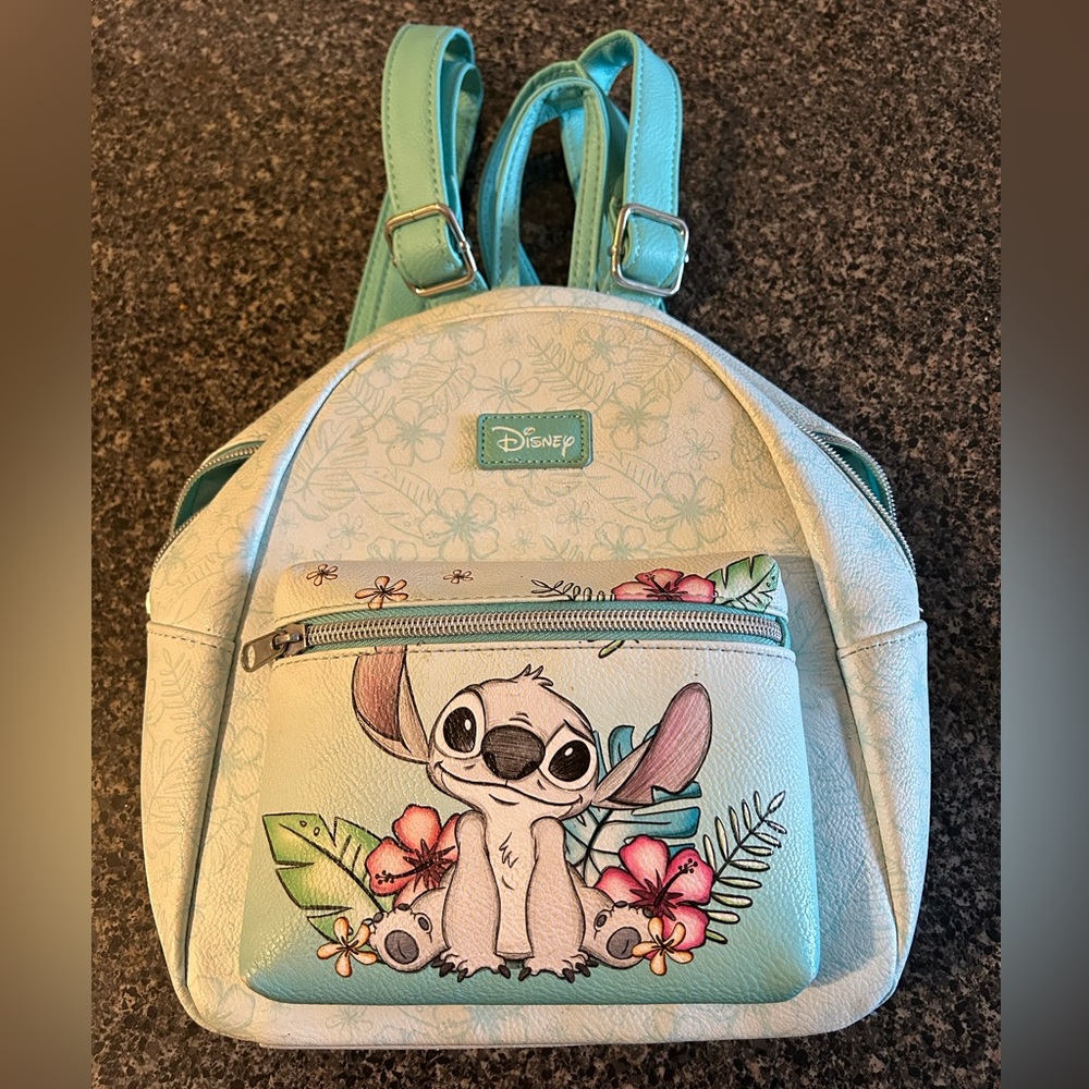 Bioworld Disney Stitch Hibiscus 16" Travel Backpack - Insulated Pocket, Trolley Handle Pass-Through